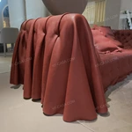 Artistic Deep Burgundy Full-Grain Leather Sofa with Hand-Tufted Draped Silhouette